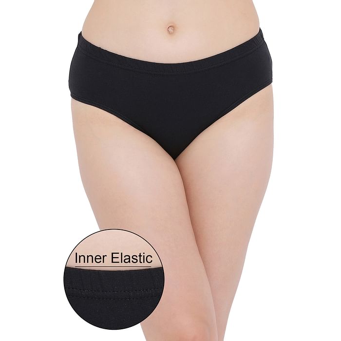 

Clovia Cotton Mid Waist Hipster Panty with Inner Elastic - PN3254P13, Black