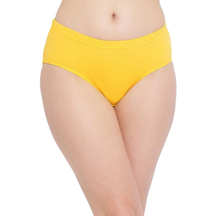 

Clovia Cotton Mid Waist Hipster Panty with Inner Elastic In Yellow - PN3254P02, Light yellow