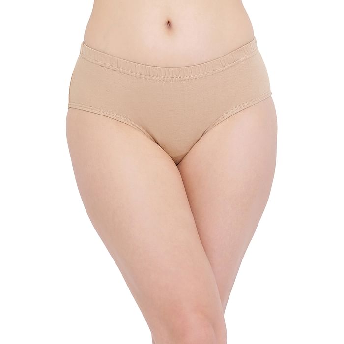 

Clovia Cotton Mid Waist Hipster Panty with Inner Elastic In Beige - PN3254P24, Nude-colour