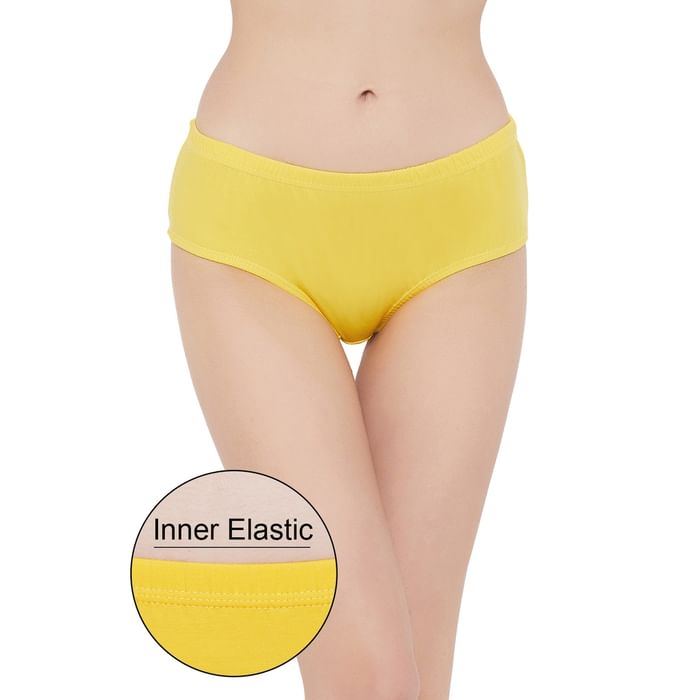 

Clovia Cotton Mid Waist Hipster Panty with Inner Elastic - PN2508P02, Light yellow