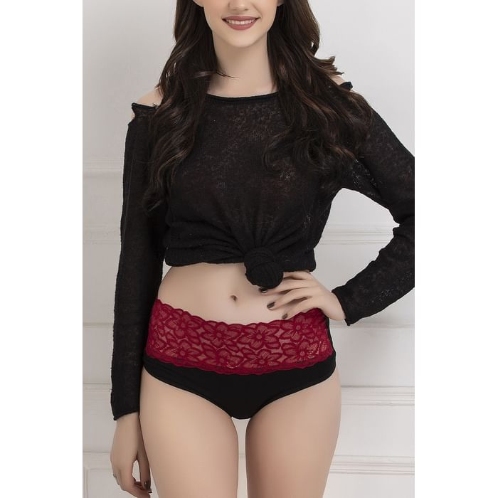 

Clovia Cotton Mid Waist Hipster Panty with Lace at Waist - PN2807P09, Maroon