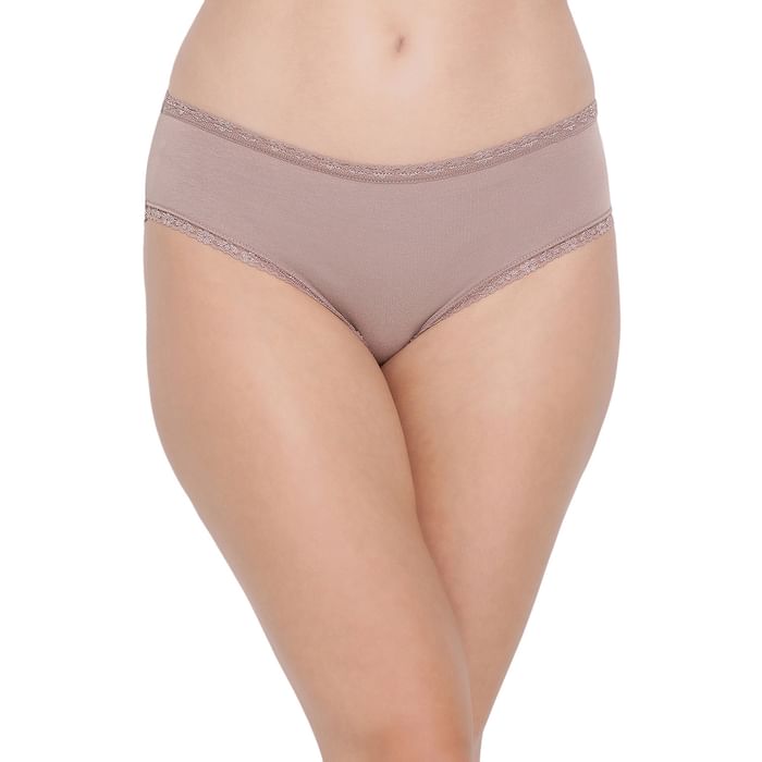 

Clovia Cotton Mid Waist Hipster Panty with Lace Trims - PN3356P24, Nude-colour