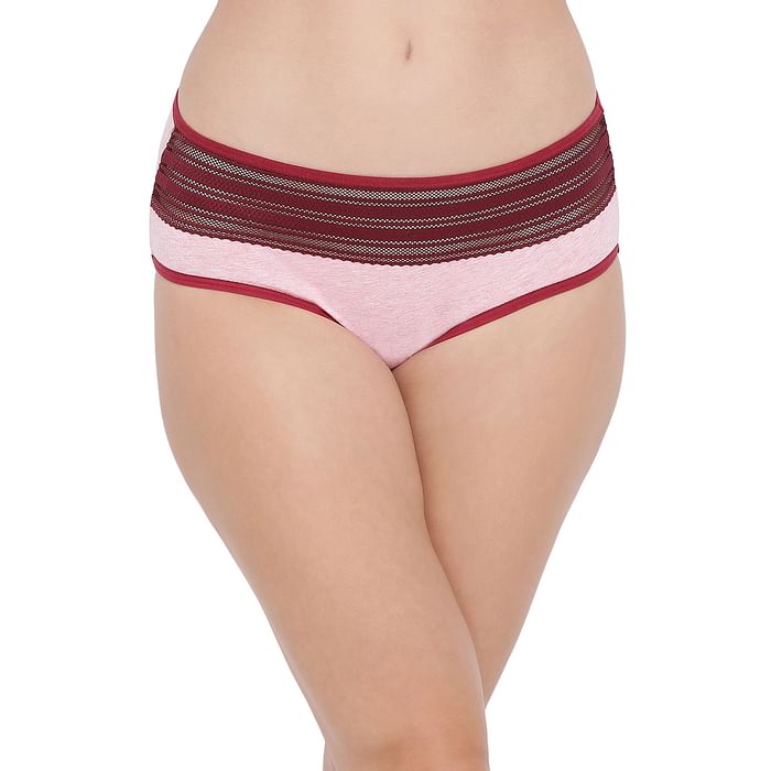 

Clovia Mid Waist Hipster Cotton Panty with Lace Waist In Pink - PN3324P22, Light pink