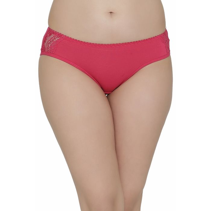 

Clovia Cotton Mid Waist Hipster Panty with Lace wings - PN2808P14, Pink