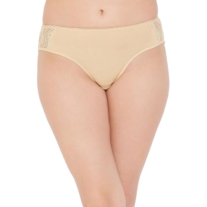 

Clovia Cotton Mid Waist Hipster Panty with Lace Wings - PN2808P24, Nude-colour