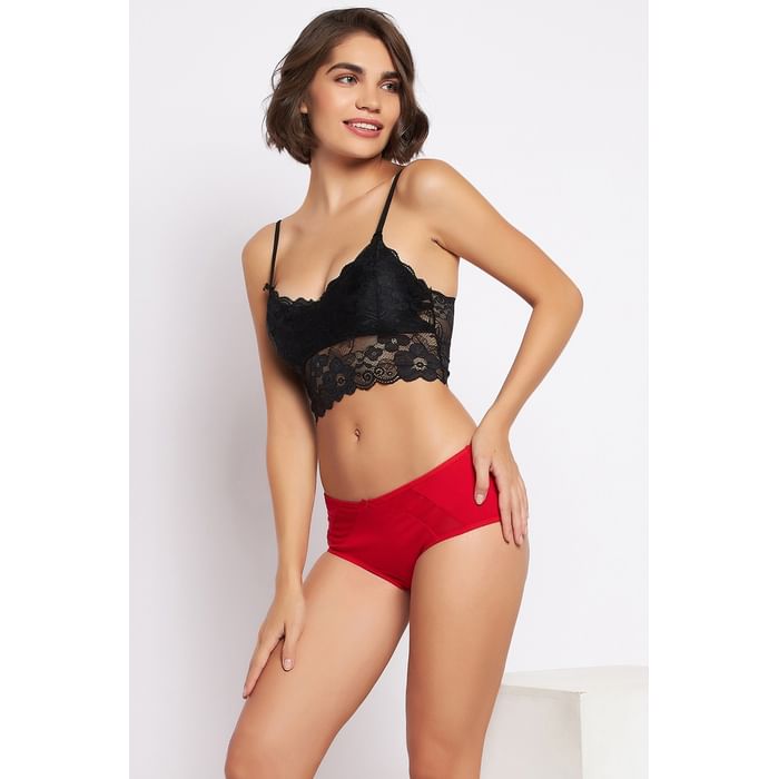 

Clovia Cotton Mid Waist Hipster Panty with Powernet Panels - PN2495P04, Red