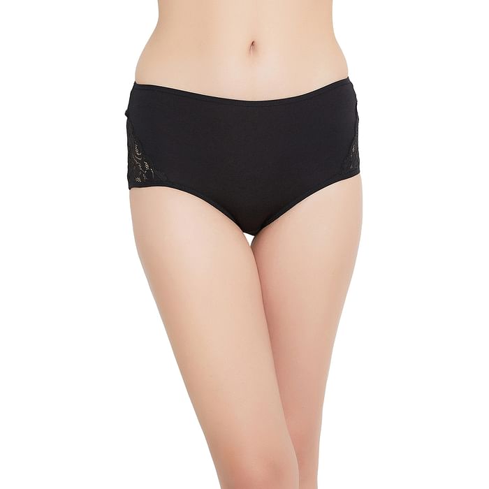 

Clovia High Waist Hipster Panty in Black with Lace Wings - PN1767P13