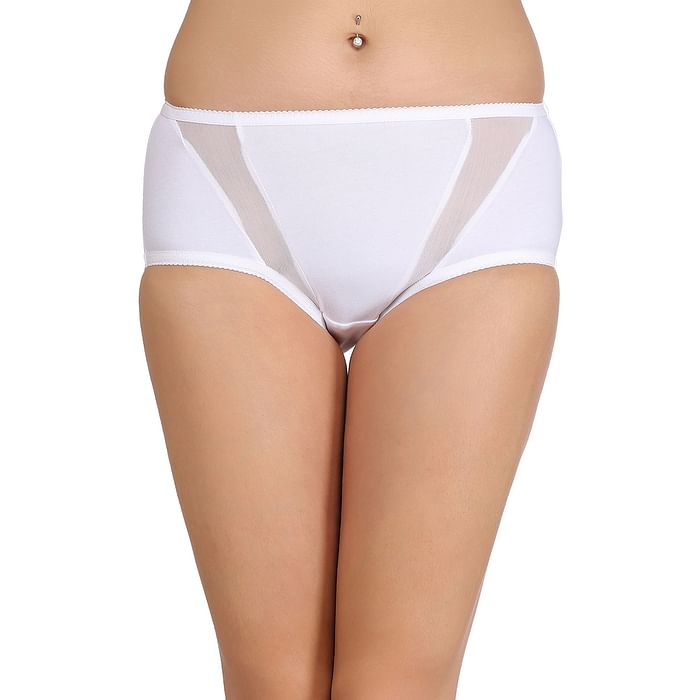 

Clovia Cotton Mid Waist Hipster with Powernet Panels In White - PN1764P18