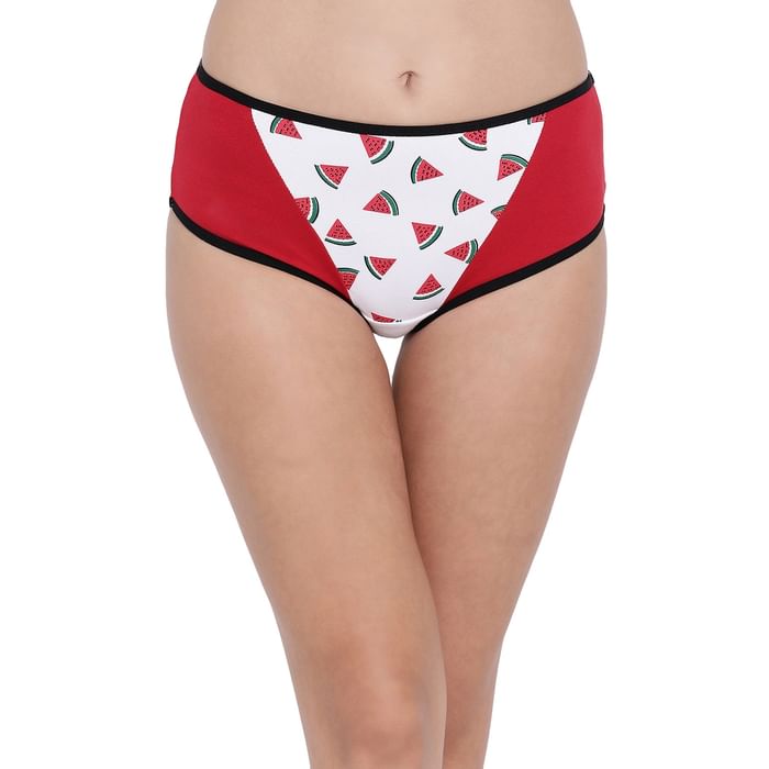 

Clovia Cotton Mid-Waist Melon Print Hipster Panty - PN3385A04, Red