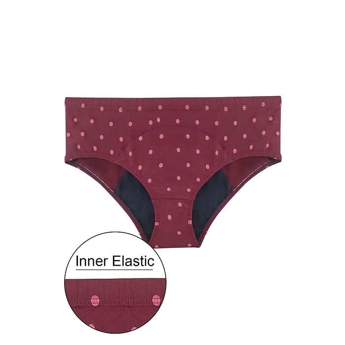 

Clovia Cotton-Mix Mid Waist Polka Print Hipster Panty with Inner Elastic - PN5010T09, Maroon