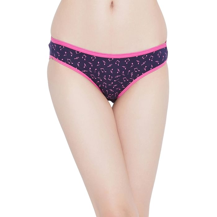 

Clovia Cotton Low Waist Printed Bikini Panty - PN2519R08, Navy