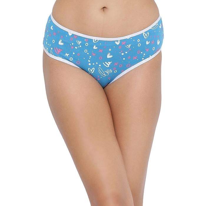 

Clovia Cotton Mid Waist Printed Hipster Panty - PN3383A03, Light blue