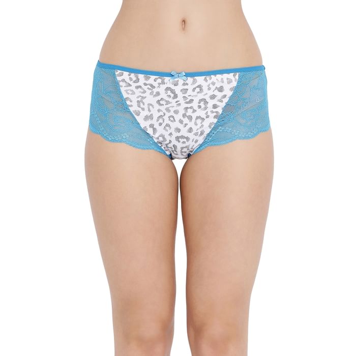 

Clovia Cotton Mid Waist Printed Hipster Panty with Lace Wings - PN3233P18, White