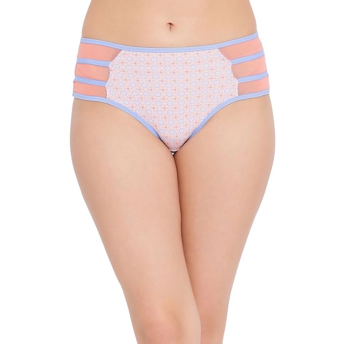 

Clovia Cotton Mid Waist Printed Hipster Panty with Powernet Wings In Pink - PN2915P22, Light pink