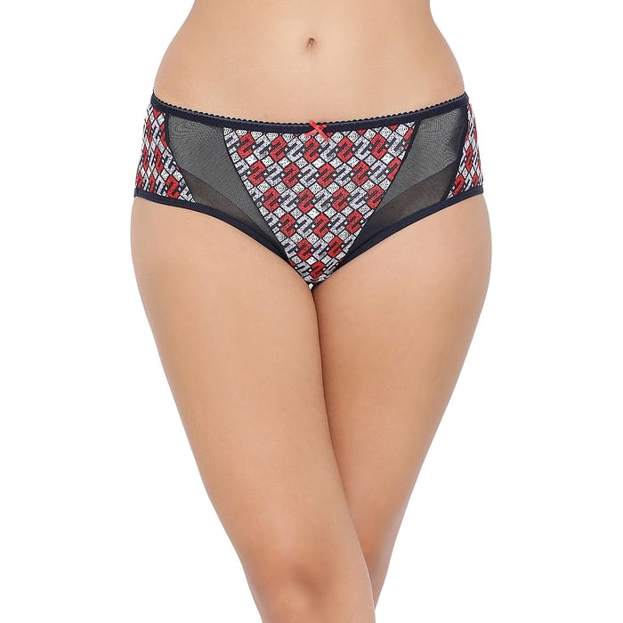 

Clovia Cotton Mid Waist Printed Hipster Panty with Sheer Panels In Red - PN3290P04