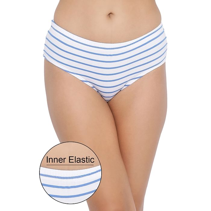 

Clovia Cotton Mid Waist Striped Hipster Panty with Inner Elastic - PN2855U18, White