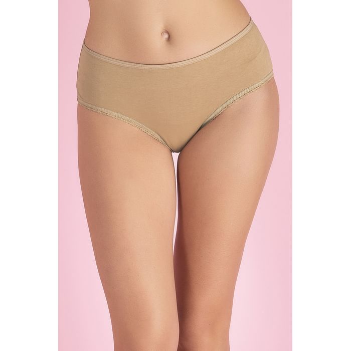 

Clovia Cotton Mid Waist Teen Hipster Panty In Nude - PB0004P24, Nude-colour
