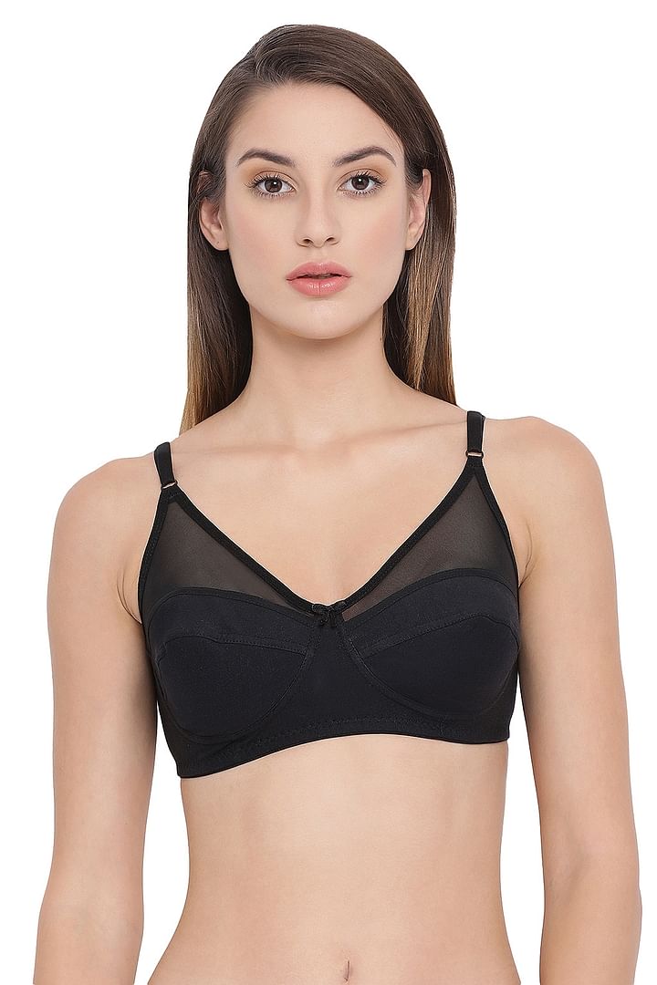 Buy Non-Padded Non-Wired Full Coverage Bra with Mesh Panel In Black -  Cotton Online India, Best Prices, COD - Clovia - BR1333P13