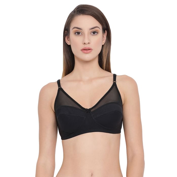 

Clovia Non-Padded Non-Wired Full Coverage Bra with Mesh Panel In Black - Cotton - BR1333P13
