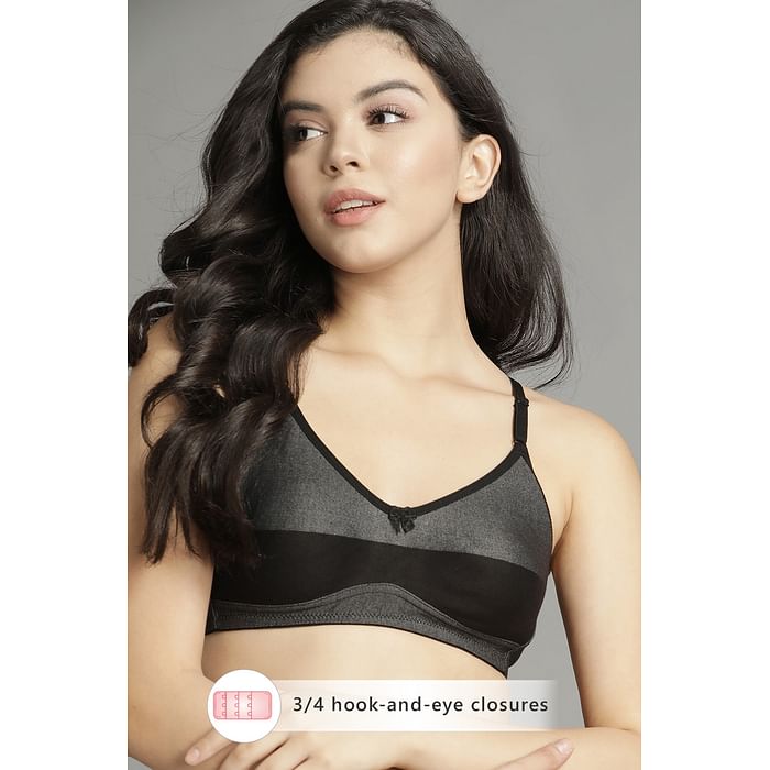 

Clovia Non-Padded Non-Wired Full Coverage Bra in Denim Look In Black - Cotton - BR0789P13