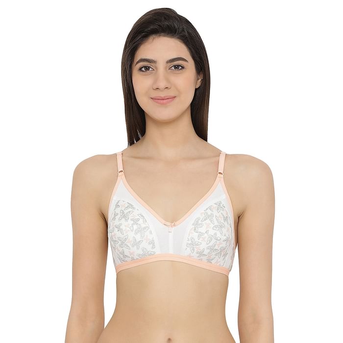 

Clovia Non Padded Non-Wired Butterfly Print Bra In White - Cotton - BR1075M18