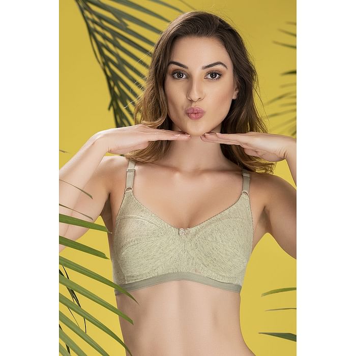 

Clovia Cotton Non-Padded Non-Wired Full Cup Bra In Green - BR0772P17, Dark green