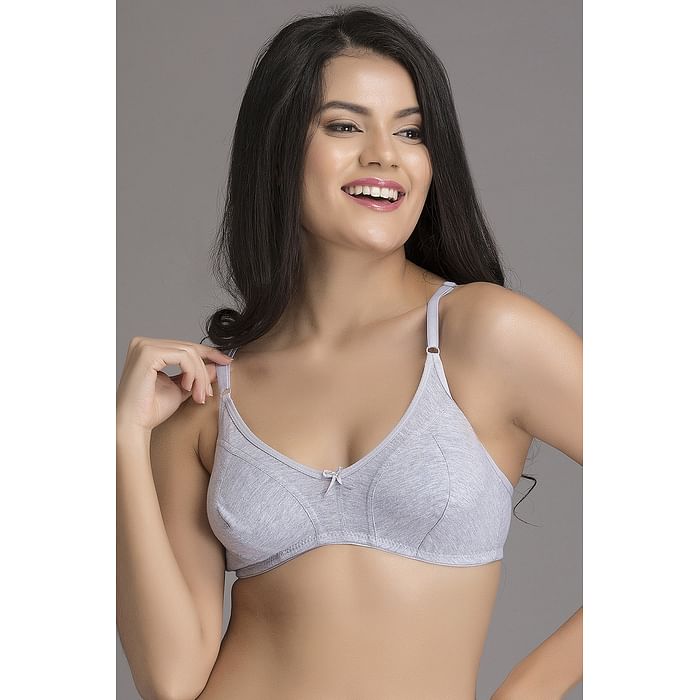 

Clovia Non-Padded Non-Wired Full Cup Bra In Grey - Cotton - BR0925P01, Light grey