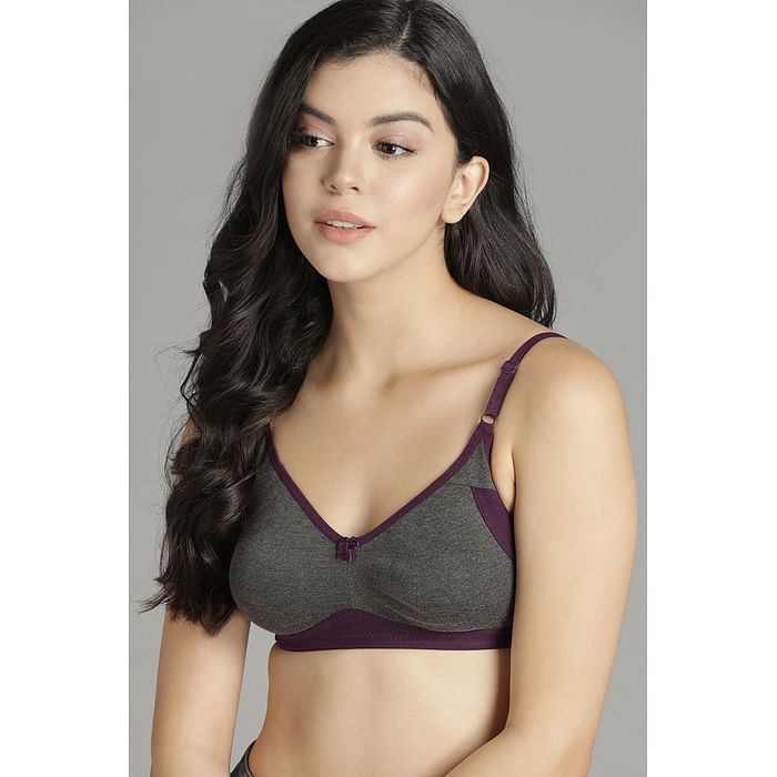 

Clovia Non-Padded Non-Wired Full Cup Bra in Grey - Cotton - BR0790P05, Dark grey