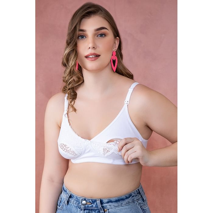 

Clovia Non-Padded Non-Wired Full Cup Maternity Bra in White - Cotton - BR1672P18