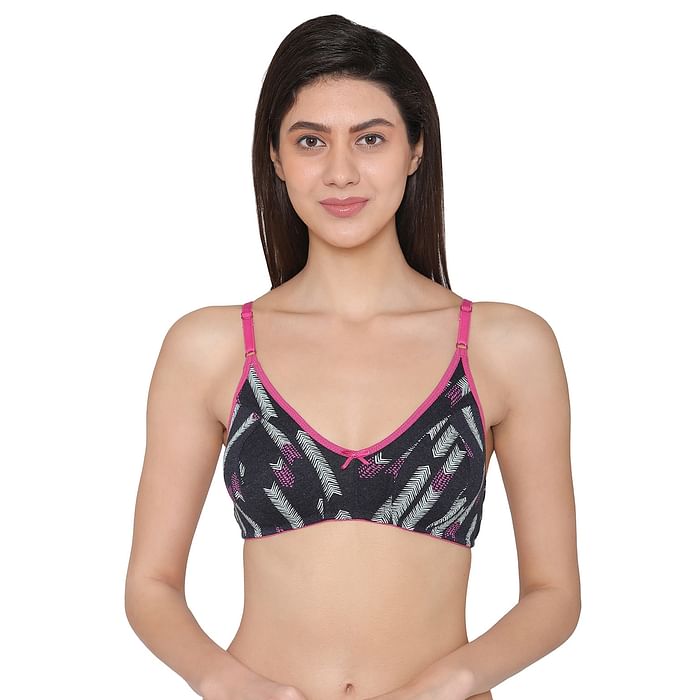 

Clovia Cotton Non-Padded Non-Wired Printed Bra In Blue - BR0922Q08, Navy