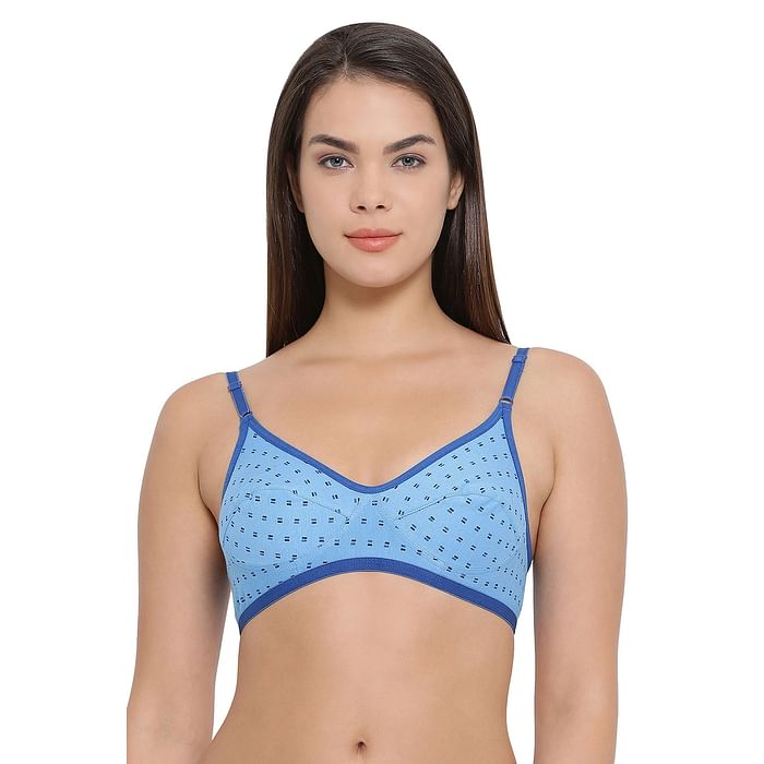 

Clovia Non-Padded Non-Wired Printed Full Coverage Bra - Cotton - BR0227A08, Navy