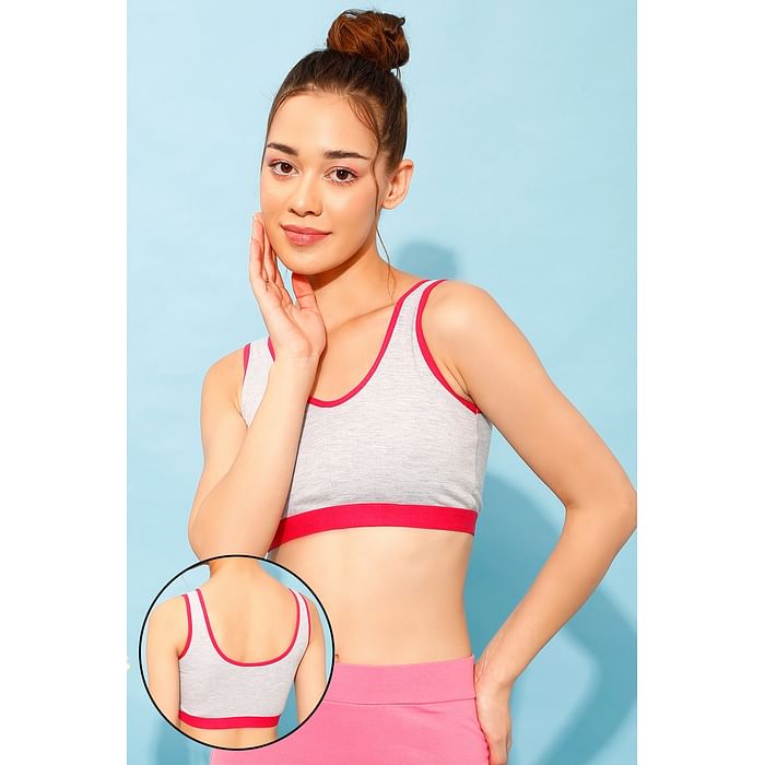 

Clovia Cotton Non-Padded Non-Wired Sports Bra - BR1305P22, Light pink