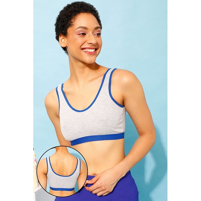 

Clovia Cotton Non-Padded Non-Wired Sports Bra - BR1305P08, Navy