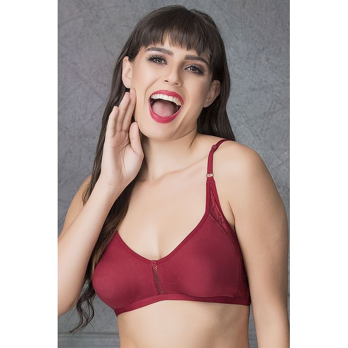 

Clovia Non-Padded Non-Wired Full Coverage T-shirt Bra In Red - Cotton - BR1102P09, Maroon