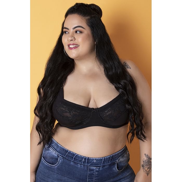 

Clovia Non-Padded Underwired Full Figure Plus Size Bra in Black - Cotton - BR1951R13