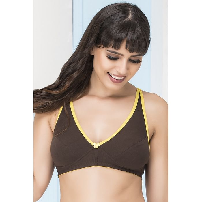

Clovia Cotton Non-Padded Wirefree Demi Cup Bra - Brown - BR0655P06