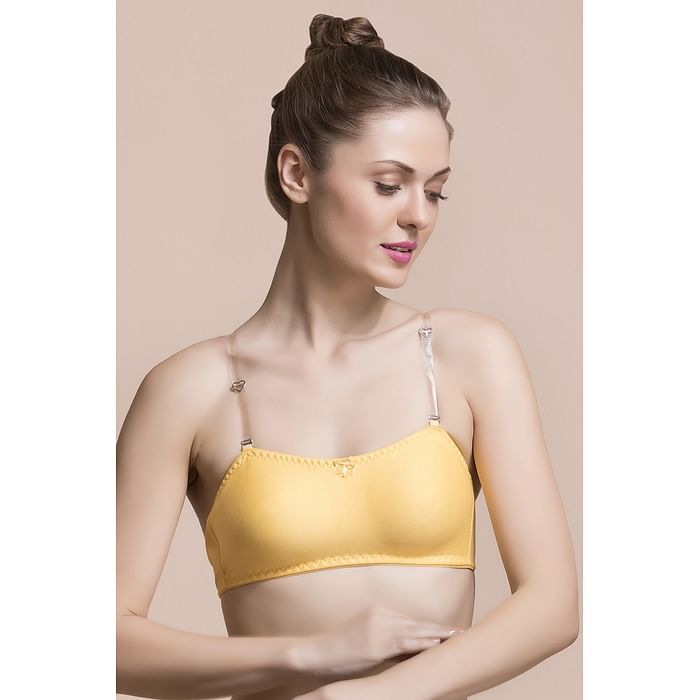 

Clovia Non-Padded Wirefree Full Coverage Strapless Tube Bra With Detachable Transparent Straps in Yellow - Cotton - BR0685P02, Light yellow