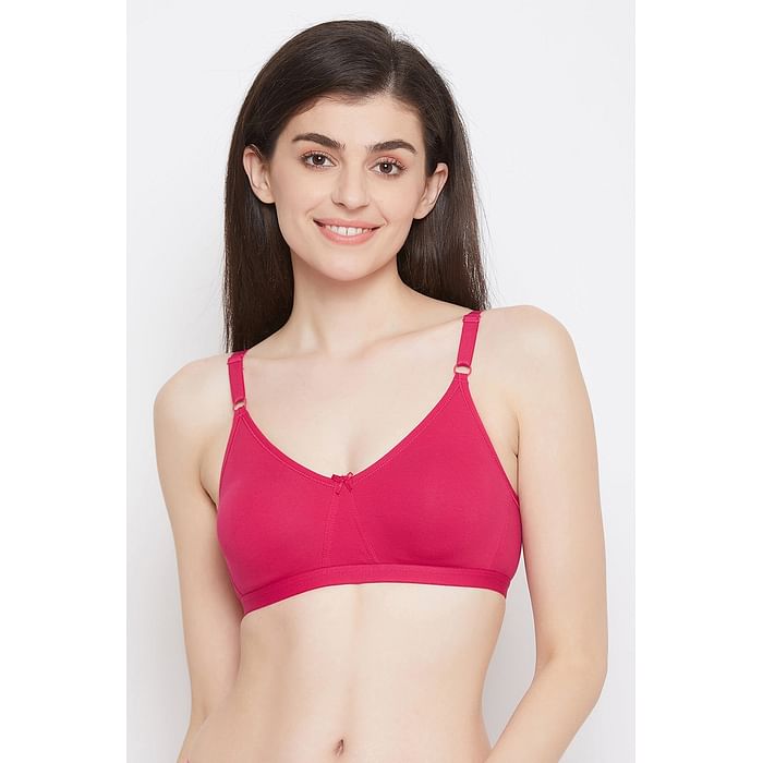 

Clovia Cotton Non-Wired Double Layered Full Cup Bra with Detachable Straps - BR0843R14, Pink