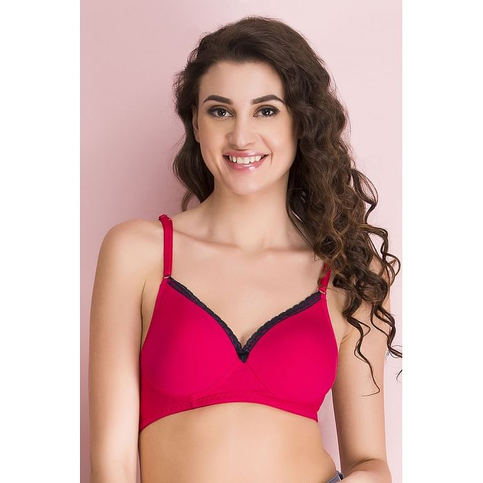 

Clovia Cotton Non-Wired Lightly Padded T-shirt Bra - BR1270R14, Pink