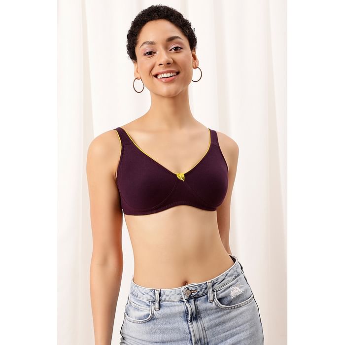 

Clovia Non-Wired Non-Padded Everyday Bra In Purple With Demi Cups - Cotton - BR0584P15