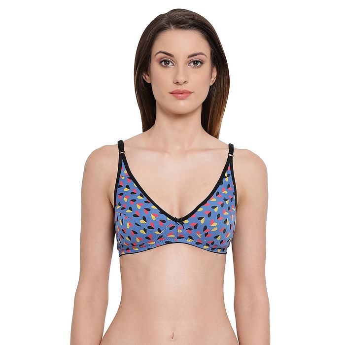 

Clovia Cotton Non-Wired Non-Padded Printed Bra In Blue - BR0922S08, Navy