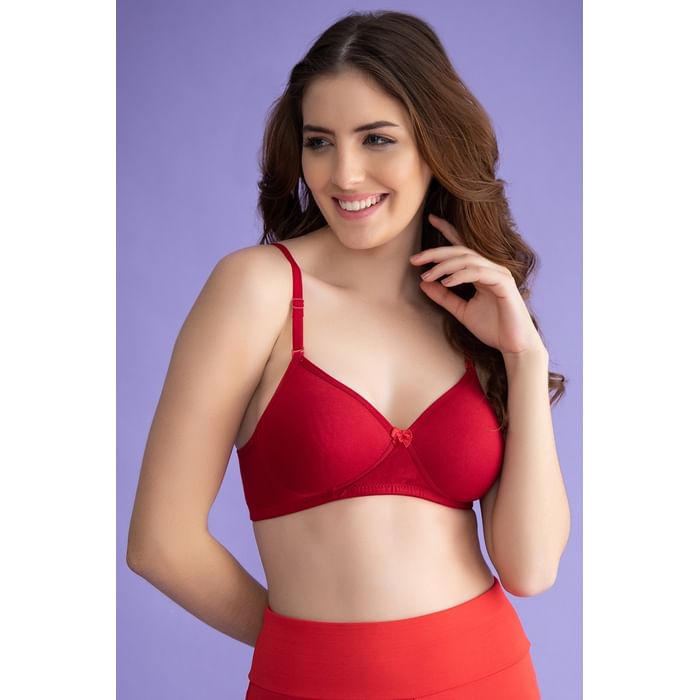 

Clovia Padded Non-Wired Full Coverage Multiway T-Shirt Bra In Red - Cotton - BR1049P04