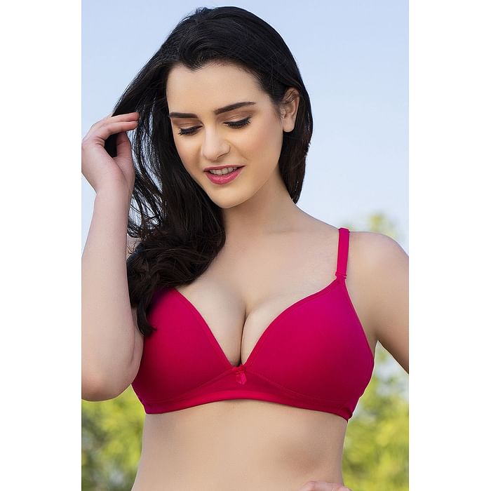 

Clovia Cotton Padded Non-Wired Plunge Multiway T-shirt Bra In Pink - BR1632P14