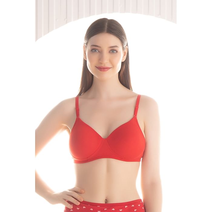 

Clovia Padded Non-Wired Demi Cup Multiway T-Shirt Bra in Red - Cotton - BR1581P04