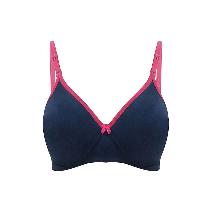 Clovia - Clovia Lightly Padded Non-Wired Demi Cup Multiway T-shirt Bra in Navy – Cotton Rich – BR1722P08