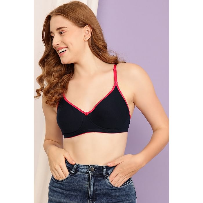 

Clovia Lightly Padded Non-Wired Demi Cup Multiway T-shirt Bra in Navy - Cotton Rich - BR1722P08