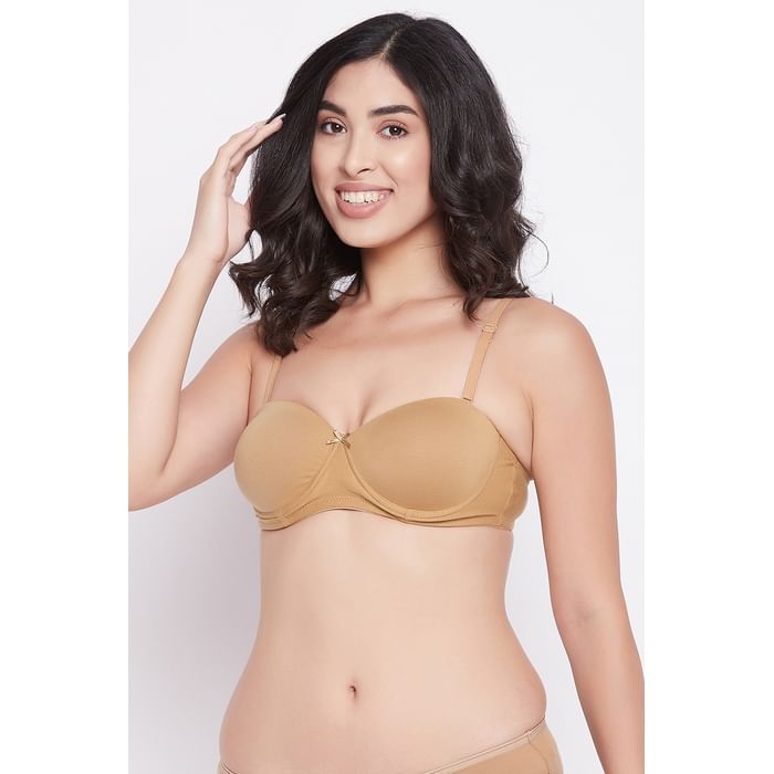 

Clovia Cotton Padded Underwired Multiway Strapless Balconette T-Shirt Bra With Matching PN2021R24 - BR1368R24, Nude-colour