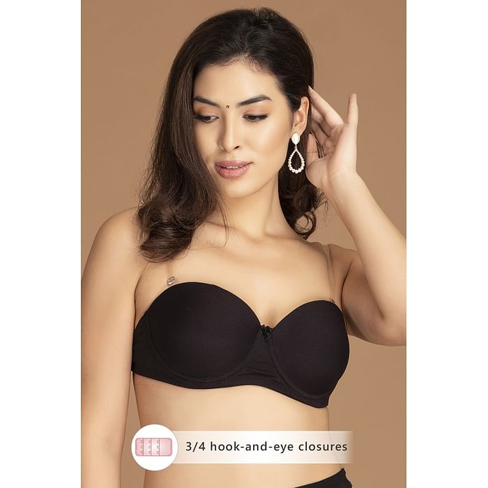 

Clovia Padded Underwired T-Shirt Strapless Bra with Transparent Back - Cotton - BR1499R13, Black