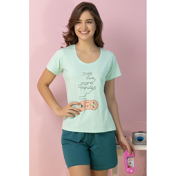 Clovia - Clovia Cotton Printed Top & Shorts – LS0427R11