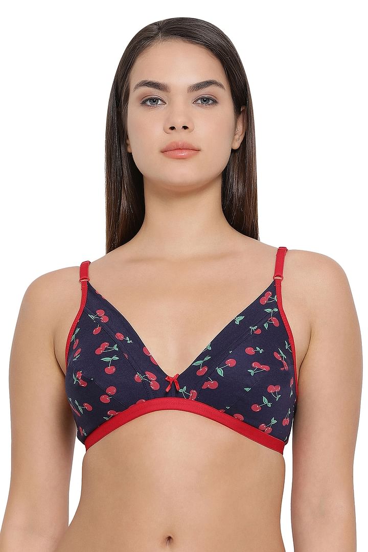 Buy Cotton Rich Cherry Print Non-Padded Non-Wired Bra In Blue